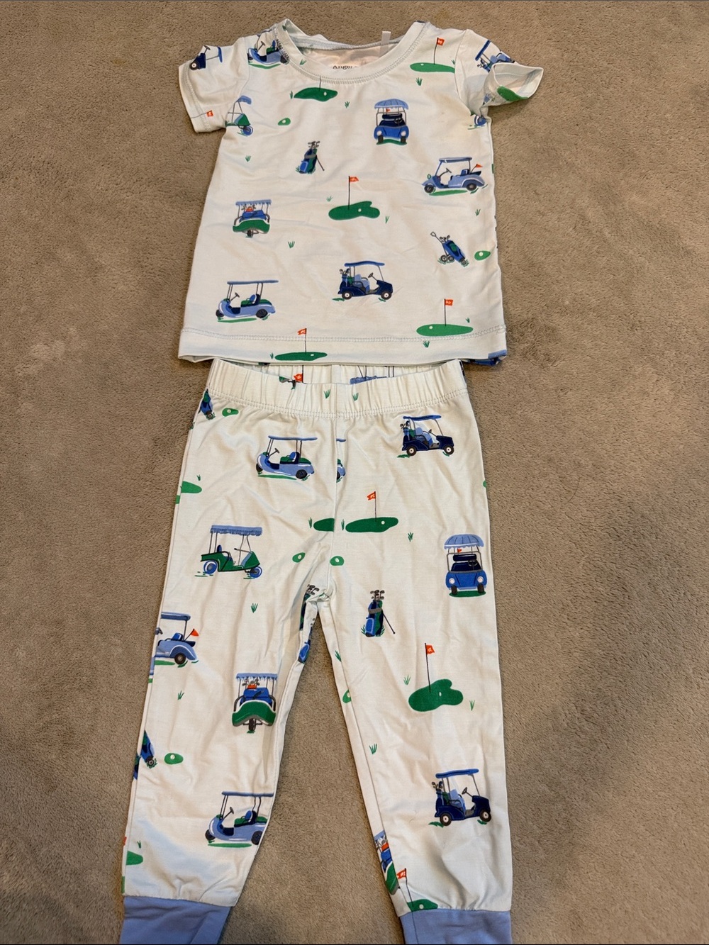 Angel Dear White Golf Cart Print Pajama Set - Blue & Green